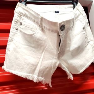 white frayed stretch shorts